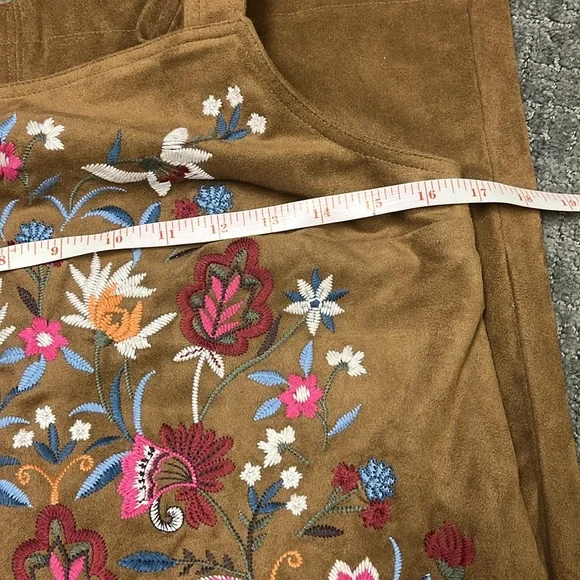 Abercrombie & Fitch Faux Suede Shift Dress Women's 4 Brown Floral Embroidered - Picture 3 of 4